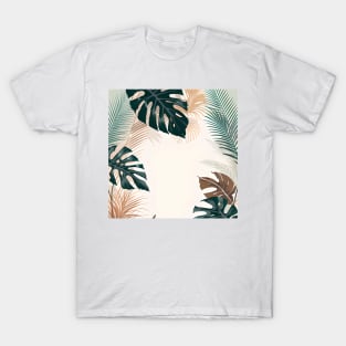 Minimalist Boho Chic Botanical Nature Teal Beige Tropical Plant Leaves T-Shirt